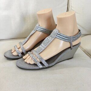 New York Transit Silver Rhinestone Wedge NWOT